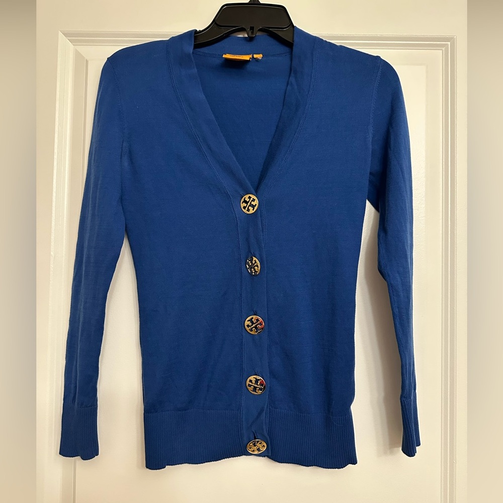 Tory Burch Womens Blue Long Sleeve Button Front Knit Cardigan Sweater Size XS